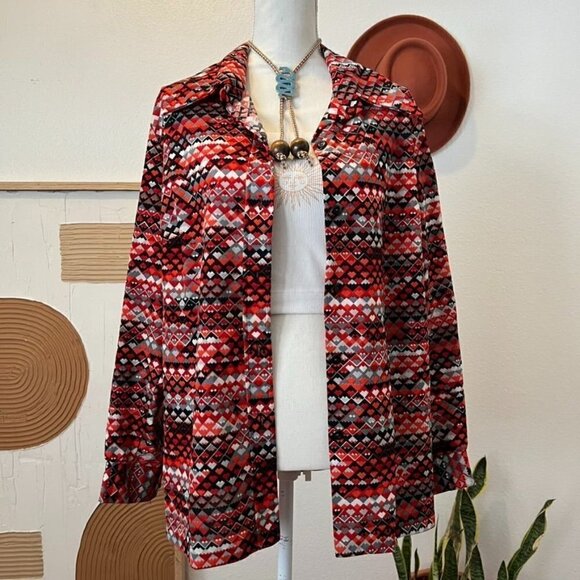 M'lady Vintage 70s Red Southwestern Mountain Abstract Print Long Sleeve Blouse - Picture 11 of 11